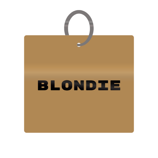 Blondie Engraved on Keychain in MDF 4cm x 4cm x 3mm