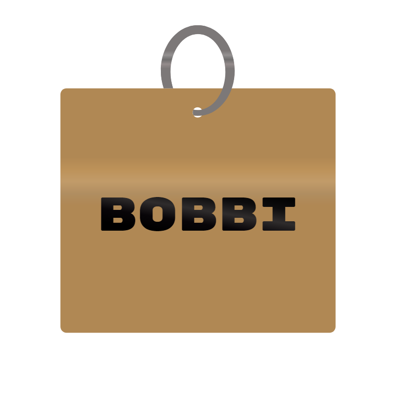 Bobbi Engraved on Keychain in MDF 4cm x 4cm x 3mm