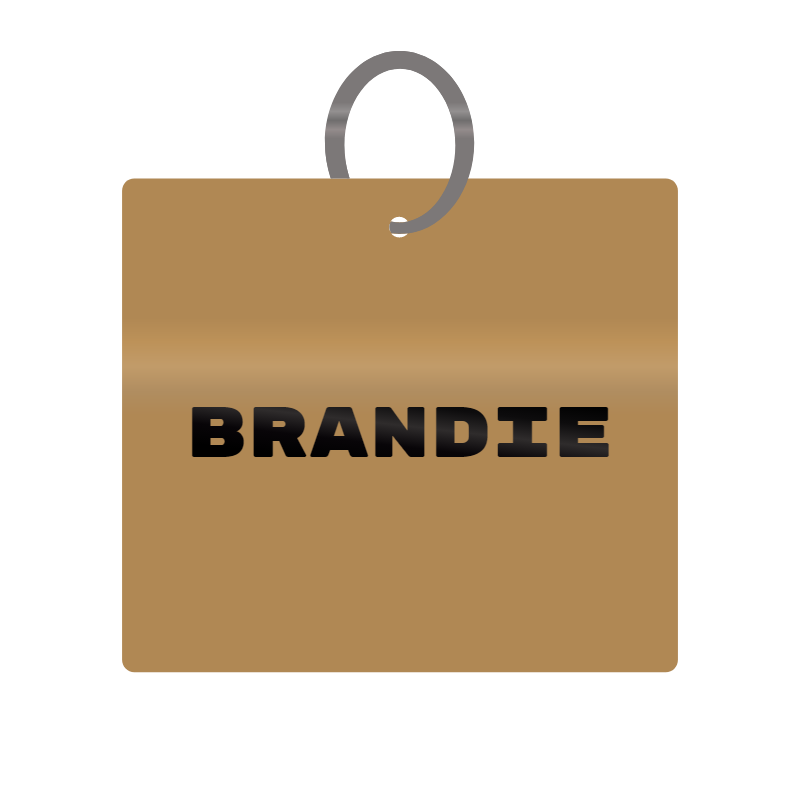 Brandie Engraved on Keychain in MDF 4cm x 4cm x 3mm