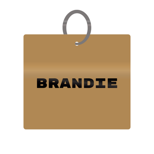 Brandie Engraved on Keychain in MDF 4cm x 4cm x 3mm