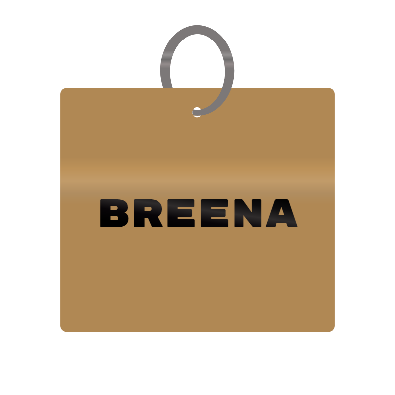 Breena Engraved on Keychain in MDF 4cm x 4cm x 3mm