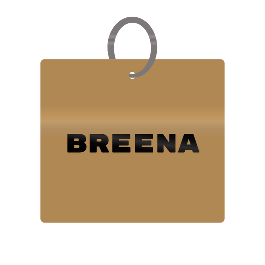 Breena Engraved on Keychain in MDF 4cm x 4cm x 3mm