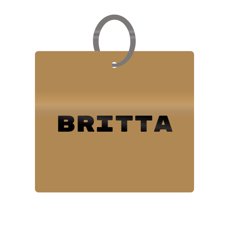 Britta Engraved on Keychain in MDF 4cm x 4cm x 3mm