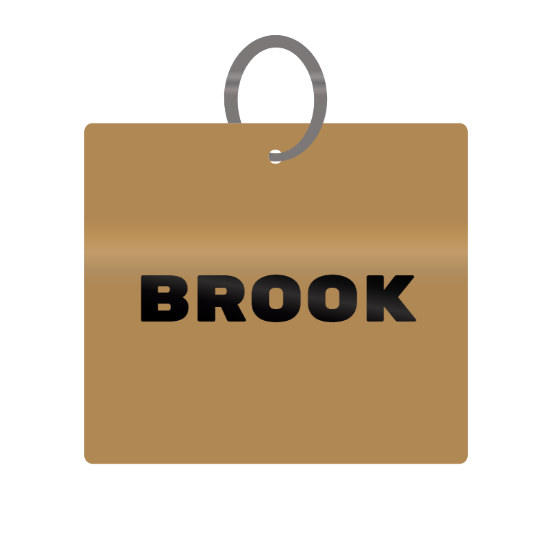 Brook Engraved on Keychain in MDF 4cm x 4cm x 3mm