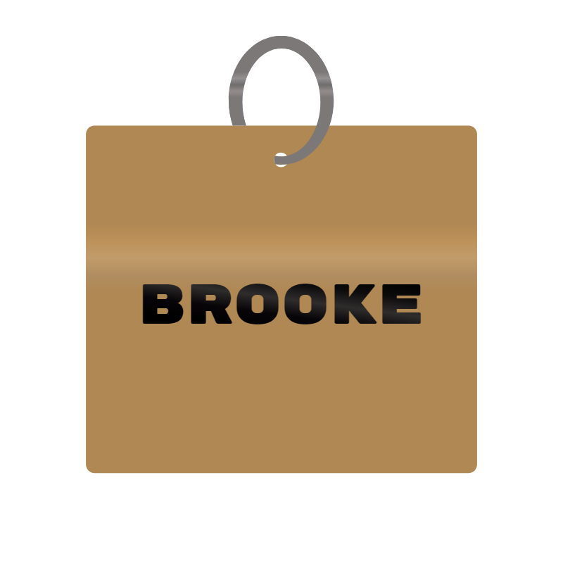 Brooke Engraved on Keychain in MDF 4cm x 4cm x 3mm