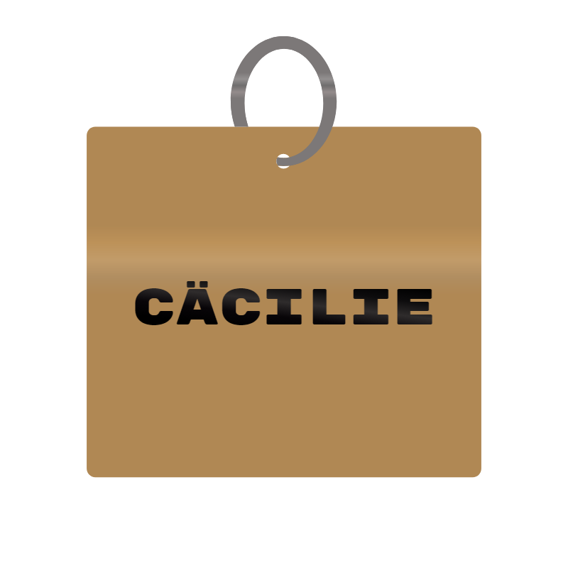 Cacilie Engraved on Keychain in MDF 4cm x 4cm x 3mm