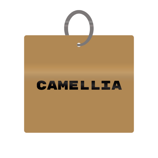 Camellia Engraved on Keychain in MDF 4cm x 4cm x 3mm