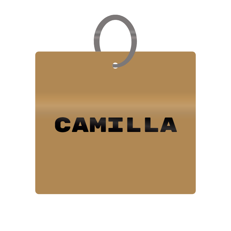 Camilla Engraved on Keychain in MDF 4cm x 4cm x 3mm