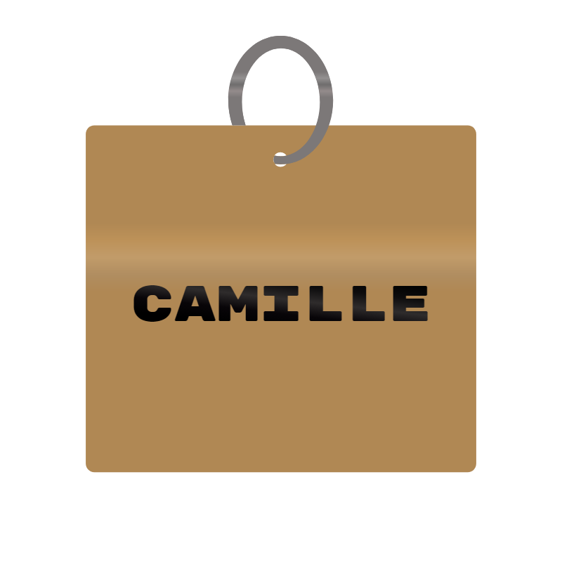 Camille Engraved on Keychain in MDF 4cm x 4cm x 3mm