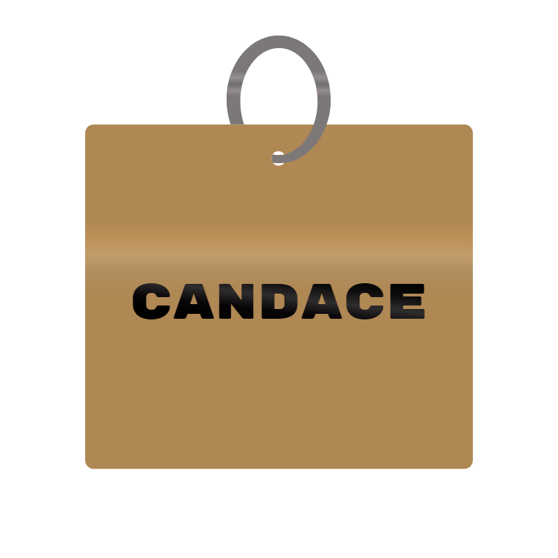 Candace Engraved on Keychain in MDF 4cm x 4cm x 3mm