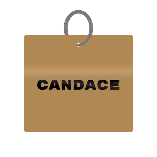 Candace Engraved on Keychain in MDF 4cm x 4cm x 3mm