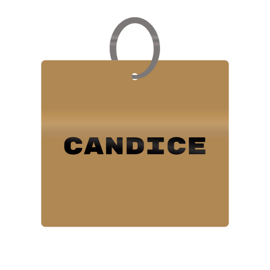 Candice Engraved on Keychain in MDF 4cm x 4cm x 3mm