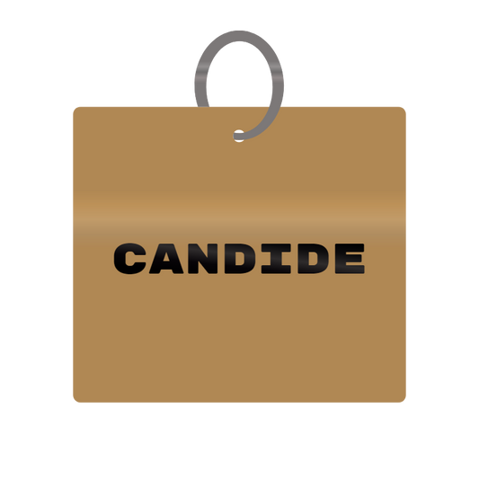 Candide Engraved on Keychain in MDF 4cm x 4cm x 3mm