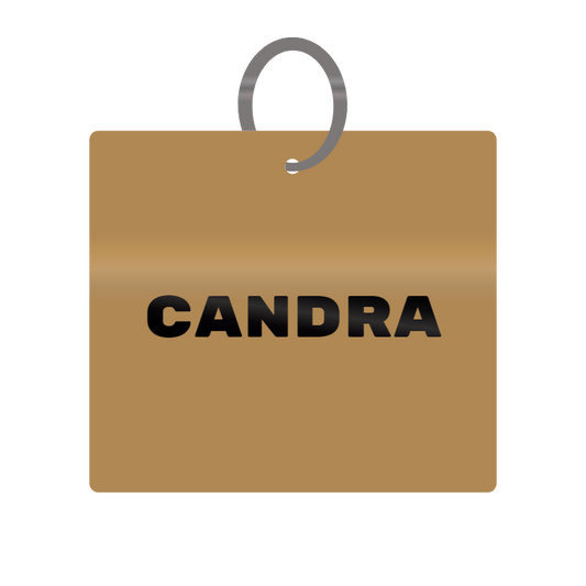 Candra Engraved on Keychain in MDF 4cm x 4cm x 3mm