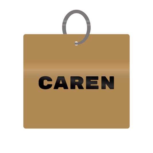 Caren Engraved on Keychain in MDF 4cm x 4cm x 3mm