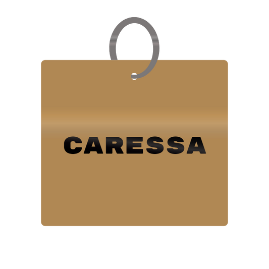 Caressa Engraved on Keychain in MDF 4cm x 4cm x 3mm