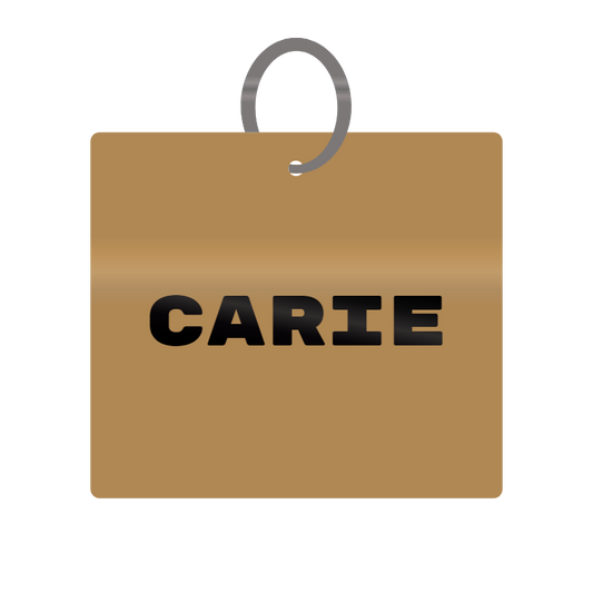 Carie Engraved on Keychain in MDF 4cm x 4cm x 3mm