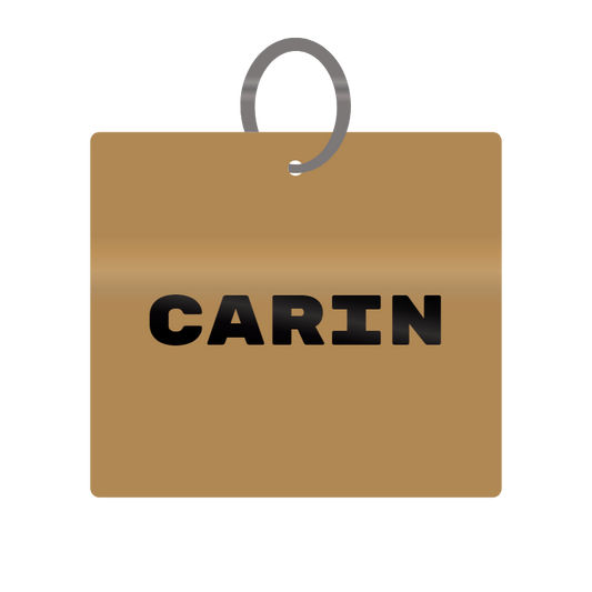 Carin Engraved on Keychain in MDF 4cm x 4cm x 3mm