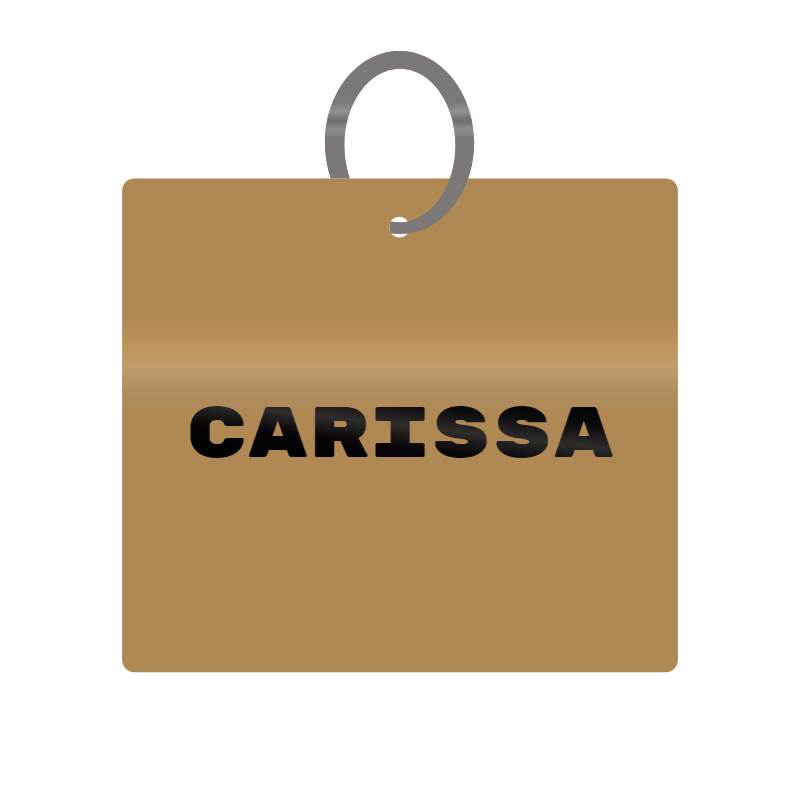 Carissa Engraved on Keychain in MDF 4cm x 4cm x 3mm