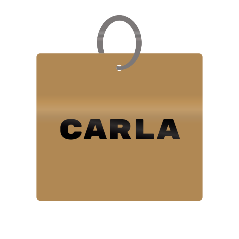 Carla Engraved on Keychain in MDF 4cm x 4cm x 3mm