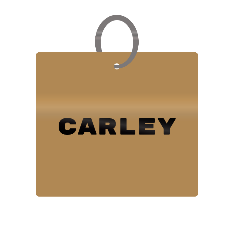 Carley Engraved on Keychain in MDF 4cm x 4cm x 3mm