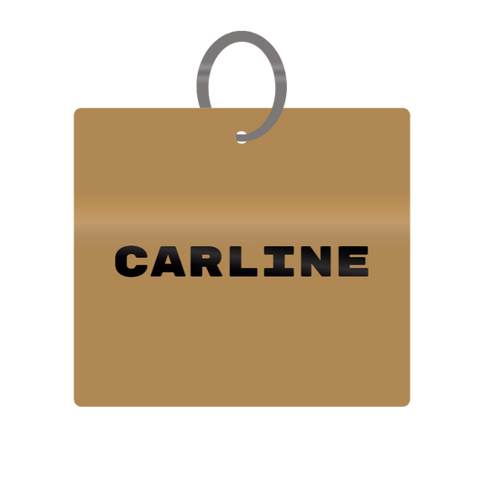 Carline Engraved on Keychain in MDF 4cm x 4cm x 3mm