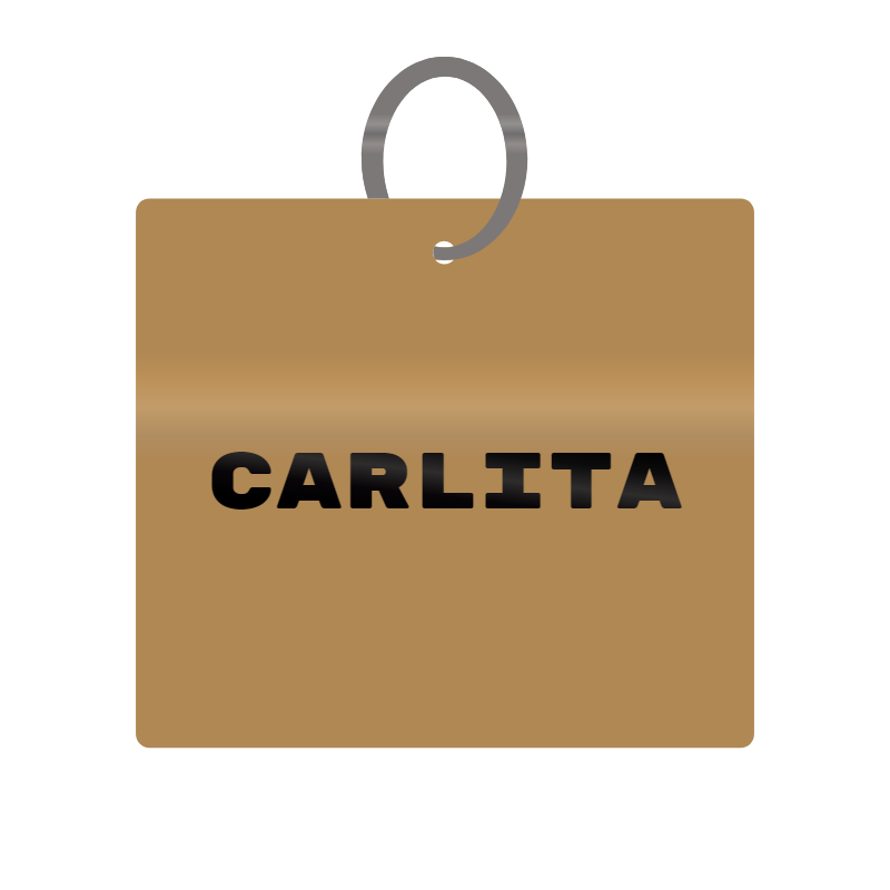 Carlita Engraved on Keychain in MDF 4cm x 4cm x 3mm