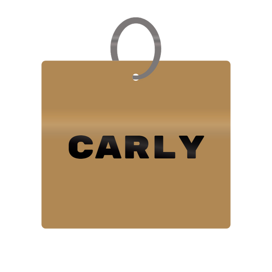 Carly Engraved on Keychain in MDF 4cm x 4cm x 3mm