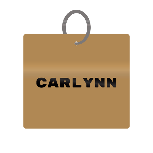 Carlynn Engraved on Keychain in MDF 4cm x 4cm x 3mm