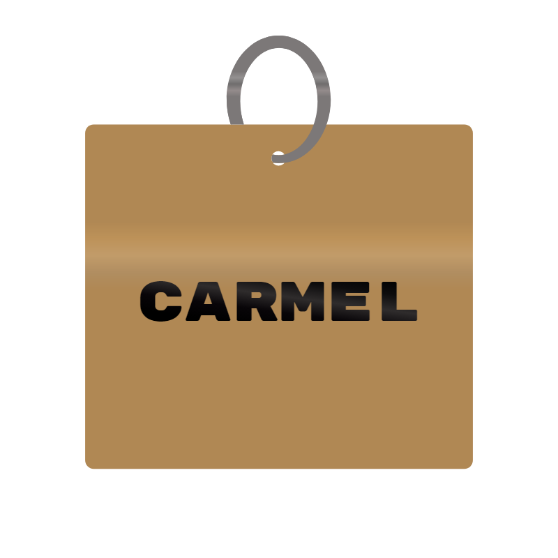 Carmel Engraved on Keychain in MDF 4cm x 4cm x 3mm