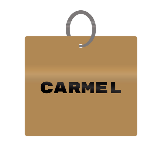 Carmel Engraved on Keychain in MDF 4cm x 4cm x 3mm