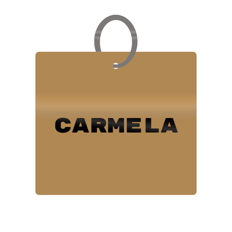 Carmela Engraved on Keychain in MDF 4cm x 4cm x 3mm