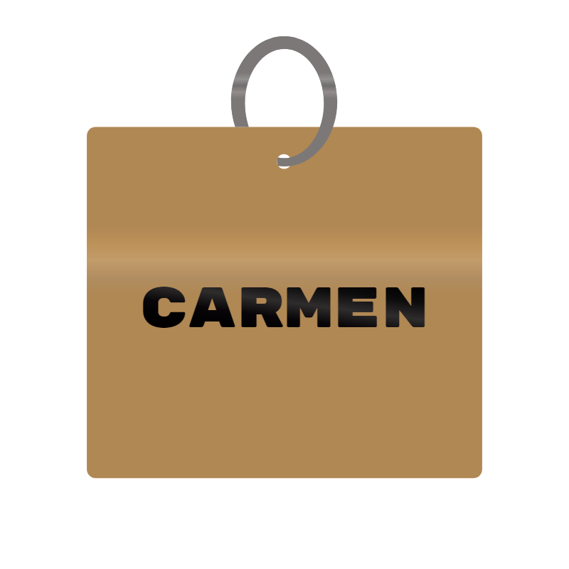 Carmen Engraved on Keychain in MDF 4cm x 4cm x 3mm