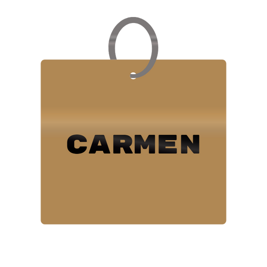 Carmen Engraved on Keychain in MDF 4cm x 4cm x 3mm