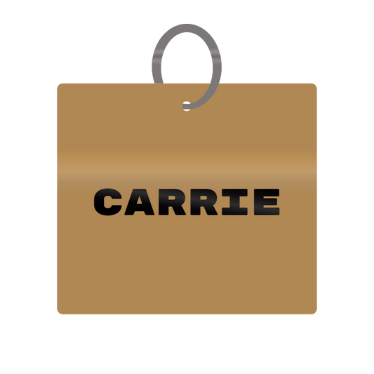 Carrie Engraved on Keychain in MDF 4cm x 4cm x 3mm