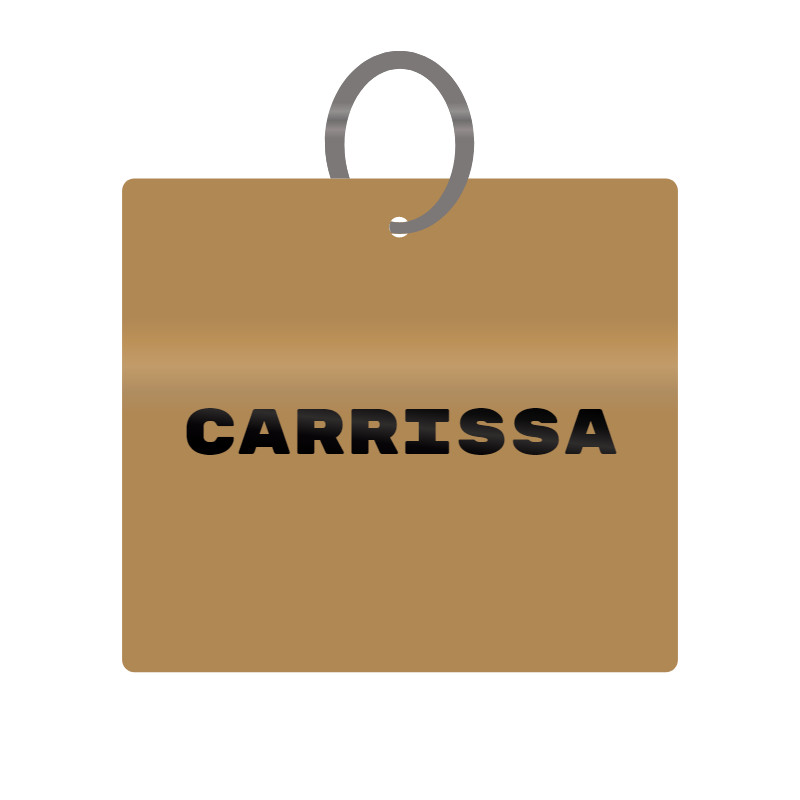 Carrissa Engraved on Keychain in MDF 4cm x 4cm x 3mm