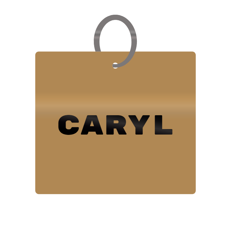 Caryl Engraved on Keychain in MDF 4cm x 4cm x 3mm