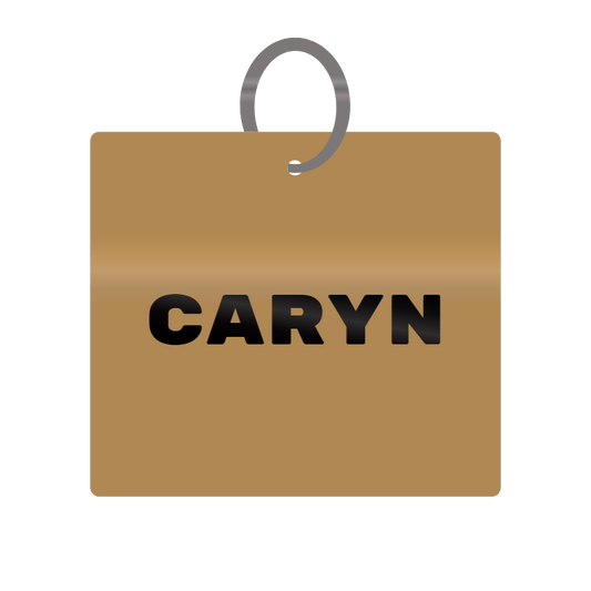 Caryn Engraved on Keychain in MDF 4cm x 4cm x 3mm