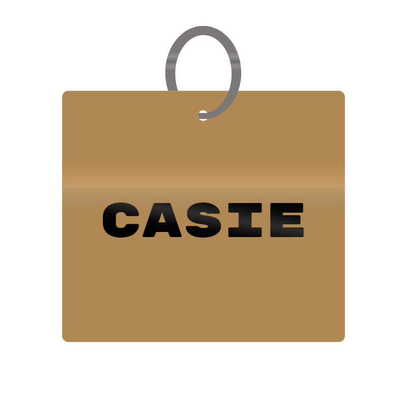 Casie Engraved on Keychain in MDF 4cm x 4cm x 3mm