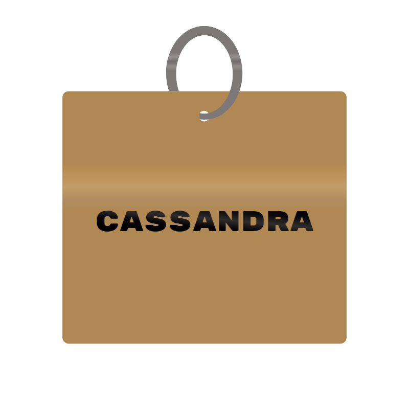 Cassandra Engraved on Keychain in MDF 4cm x 4cm x 3mm