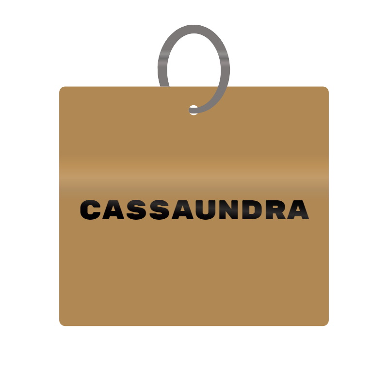 Cassaundra Engraved on Keychain in MDF 4cm x 4cm x 3mm