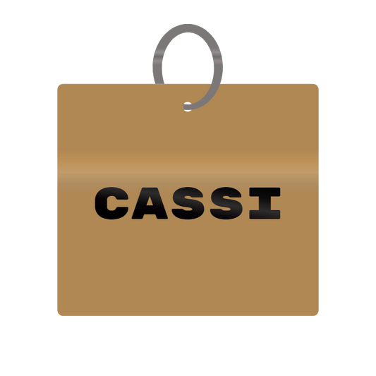 Cassi Engraved on Keychain in MDF 4cm x 4cm x 3mm