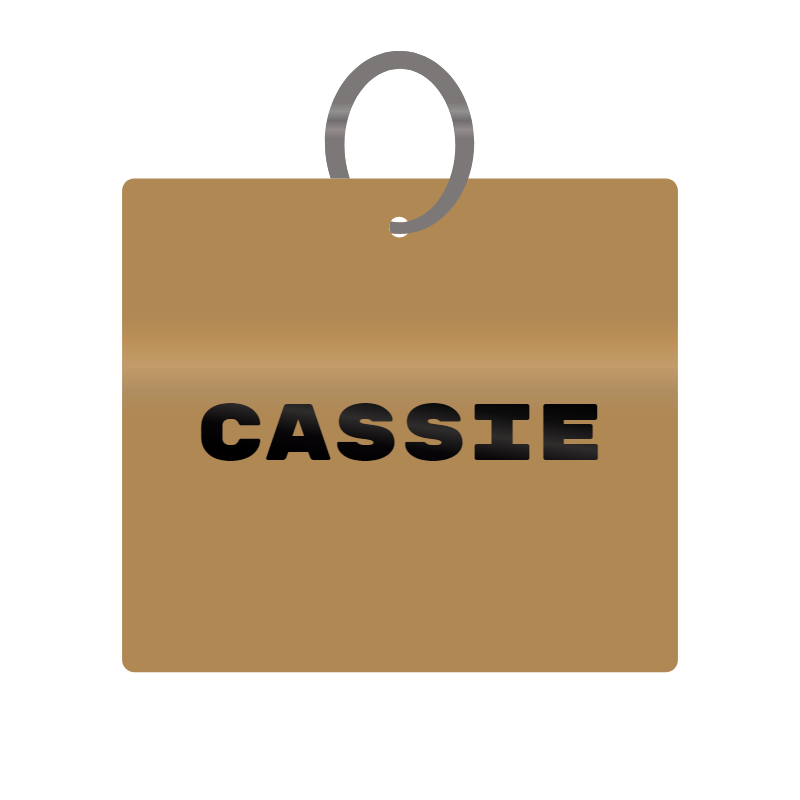 Cassie Engraved on Keychain in MDF 4cm x 4cm x 3mm