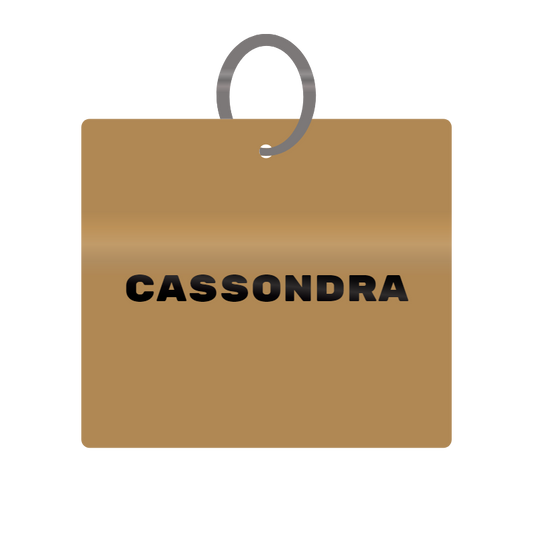 Cassondra Engraved on Keychain in MDF 4cm x 4cm x 3mm