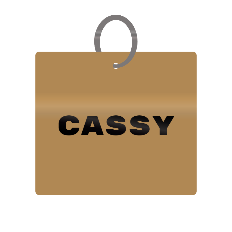 Cassy Engraved on Keychain in MDF 4cm x 4cm x 3mm