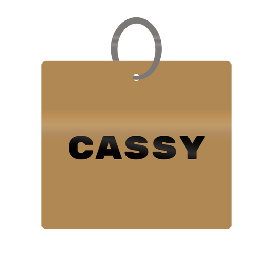 Cassy Engraved on Keychain in MDF 4cm x 4cm x 3mm