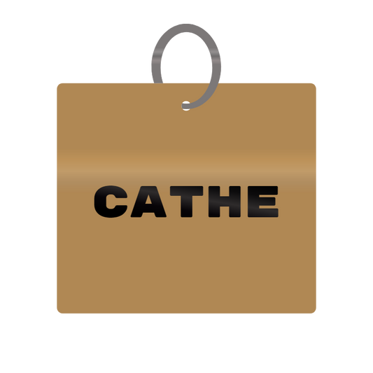 Cathe Engraved on Keychain in MDF 4cm x 4cm x 3mm