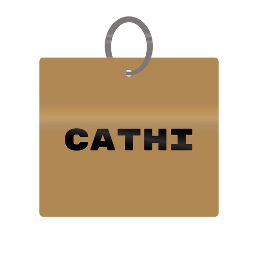 Cathi Engraved on Keychain in MDF 4cm x 4cm x 3mm