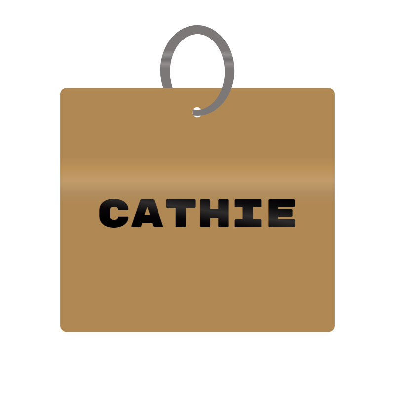 Cathie Engraved on Keychain in MDF 4cm x 4cm x 3mm