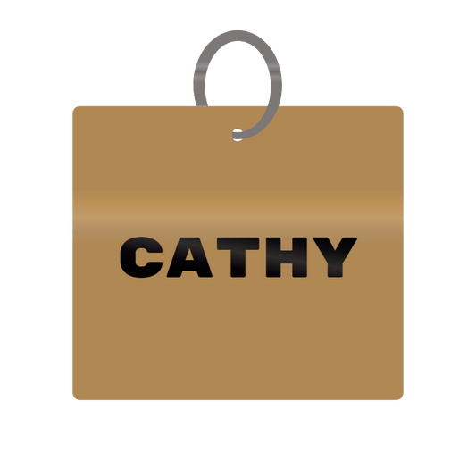 Cathy Engraved on Keychain in MDF 4cm x 4cm x 3mm